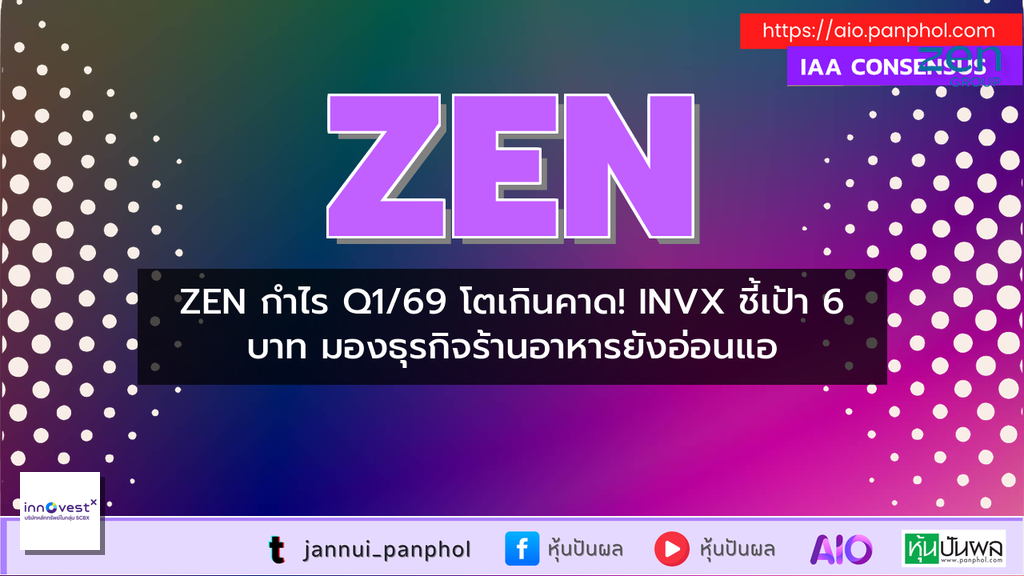 ZEN กำไร Q1/69 โตเกินคาด! INVX ชี้เป้า 6 บาท มองธุรกิจร้านอาหารยังอ่อนแอ