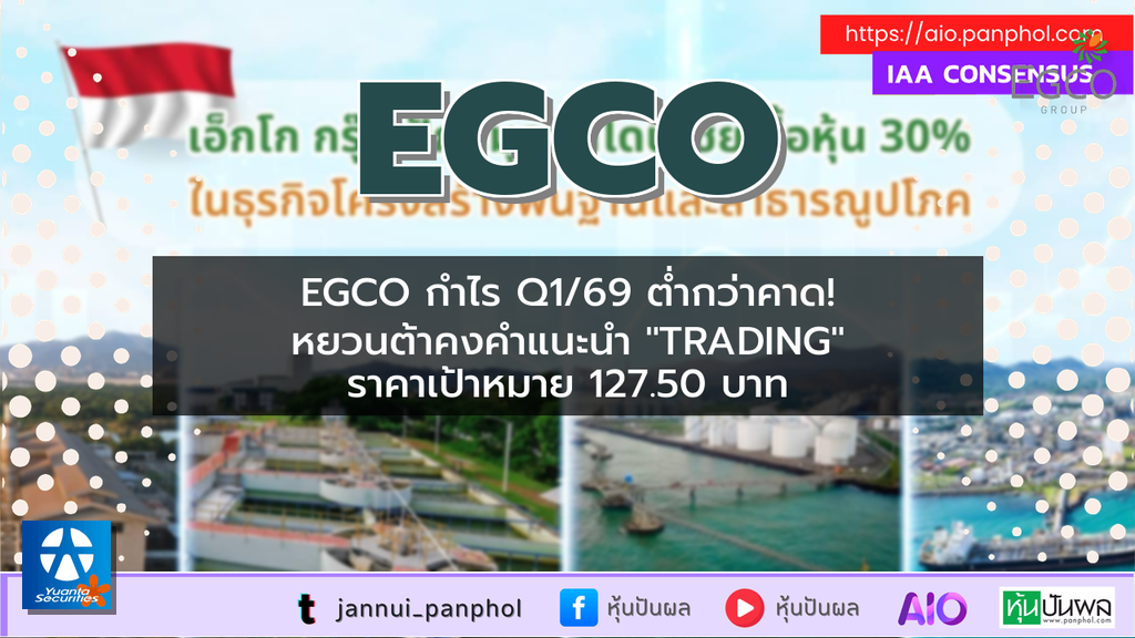 EGCO กำไร Q1/69 ต่ำกว่าคาด! หยวนต้าคงคำแนะนำ "TRADING" ราคาเป้าหมาย 127.50 บาท