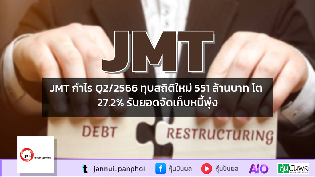 JMT กำไร Q2/2566 ทุบสถิติใหม่ 551 ล้านบาท โต 27.2% รับยอดจัดเก็บหนี้พุ่ง