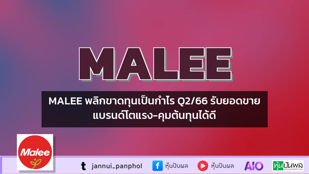 MALEE พลิกขาดทุนเป็นกำไร Q2/66 รับยอดขายแบรนด์โตแรง-คุมต้นทุนได้ดี