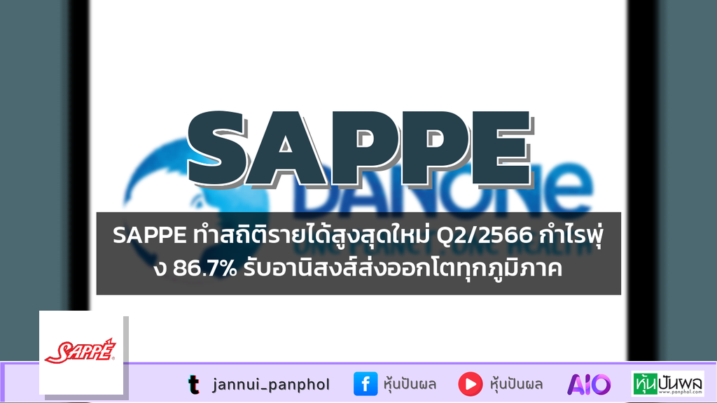 SAPPE ทำสถิติรายได้สูงสุดใหม่ Q2/2566 กำไรพุ่ง 86.7% รับอานิสงส์ส่งออกโตทุกภูมิภาค