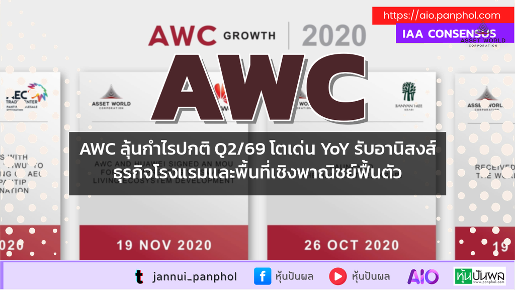 AWC ลุ้นกำไรปกติ Q2/69 โตเด่น YoY รับอานิสงส์ธุรกิจโรงแรมและพื้นที่เชิงพาณิชย์ฟื้นตัว