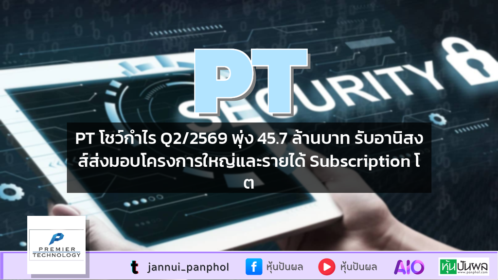 PT โชว์กำไร Q2/2569 พุ่ง 45.7 ล้านบาท รับอานิสงส์ส่งมอบโครงการใหญ่และรายได้ Subscription โต