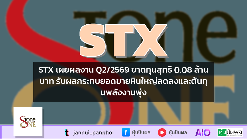 STX เผยผลงาน Q2/2569 ขาดทุนสุทธิ 0.08 ล้านบาท รับผลกระทบยอดขายหินใหญ่ลดลงและต้นทุนพลังงานพุ่ง