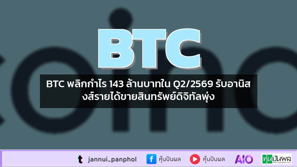 BTC พลิกกำไร 143 ล้านบาทใน Q2/2569 รับอานิสงส์รายได้ขายสินทรัพย์ดิจิทัลพุ่ง