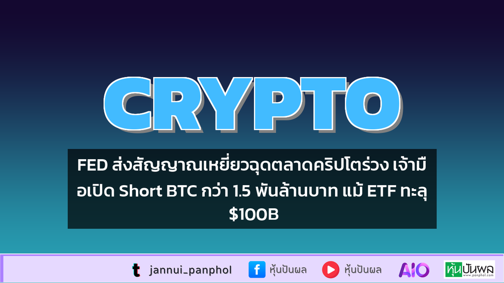 FED ส่งสัญญาณเหยี่ยวฉุดตลาดคริปโตร่วง เจ้ามือเปิด Short BTC กว่า 1.5 พันล้านบาท แม้ ETF ทะลุ $100B