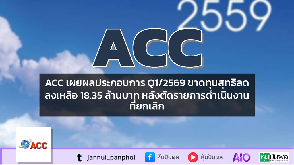 ACC เผยผลประกอบการ Q1/2569 ขาดทุนสุทธิลดลงเหลือ 18.35 ล้านบาท หลังตัดรายการดำเนินงานที่ยกเลิก